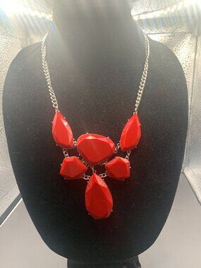 Red teardrop pendant 24” matinee necklace
